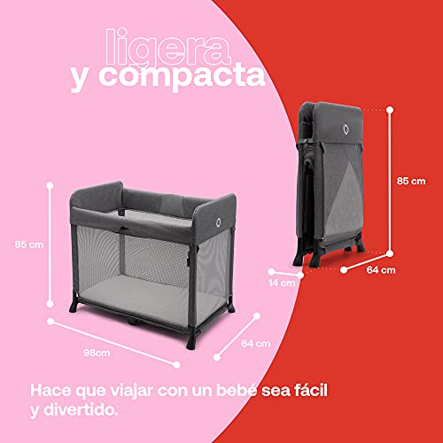 Bugaboo Stardust, 2 en 1: Cuna De Viaje Compacta con Colchón y Patio de Juegos Plegable, Ligero, Despliegue ene 1 Segundo, Bolsa De Transporte, Desde Recién Nacido hasta Niños Pequeños, Gris Mélange