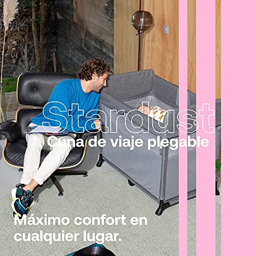 Bugaboo Stardust, 2 en 1: Cuna De Viaje Compacta con Colchón y Patio de Juegos Plegable, Ligero, Despliegue ene 1 Segundo, Bolsa De Transporte, Desde Recién Nacido hasta Niños Pequeños, Gris Mélange