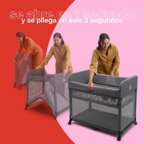 Bugaboo Stardust, 2 en 1: Cuna De Viaje Compacta con Colchón y Patio de Juegos Plegable, Ligero, Despliegue ene 1 Segundo, Bolsa De Transporte, Desde Recién Nacido hasta Niños Pequeños, Gris Mélange