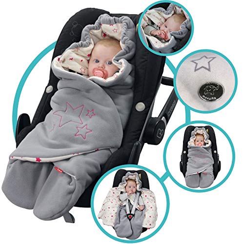 ByBoom® - Manta para envolver al bebé para el período de transición y el verano, para el asiento del bebé en el coche, asiento del Auto, por ejemplo, Maxi-Cosi, Römer, para Buggy, cochecito o cuna, Color:Rosa/Blanco