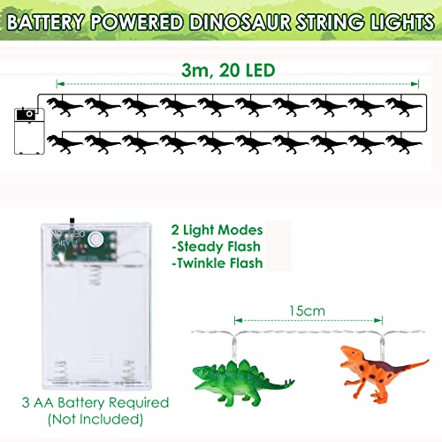 Cadena de luces para habitación infantil de Vegena, 20 ledes, lámpara de dinosaurio, funciona con pilas, luz nocturna de dinosaurios, juego de luces, habitación de bebé, decoración de fiesta