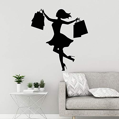 Calcomanía de pared para niña de compras, tienda de moda para mujer con bolsas, pegatinas de pared para dormitorio de niñas, Mural de decoración de habitación extraíble A6 35x32cm