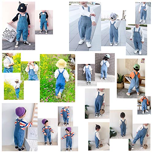 Camilife Bebés Infante Niños Niñas Pantalones de Peto Básicos Algodón Jeans Pantalones con Tirante - Liso Clásico Azul Jeans Talla 100