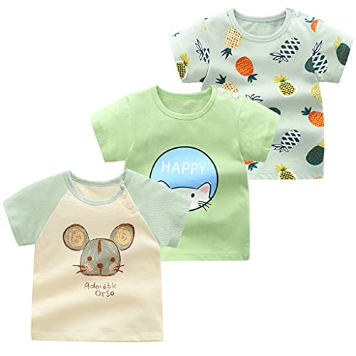 Camiseta para Niñas Niños Pack de 3 T-Shirt Manga Corta Algodón Dibujos Animados Impresión Bebé Tops Trajes de Verano