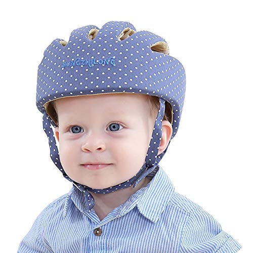 Casco de seguridad ajustable para bebé Protectores para la cabeza Arnés de protección Sombrero Proporciona un entorno más seguro cuando aprende a gatear Jugar a pie (Punto Azul)