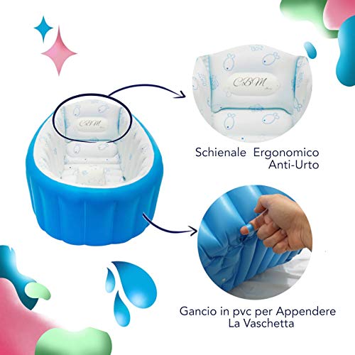 CBM Italy - Bañera para bebé con diseño innovador y portátil, ahorra espacio, ergonómica para niños, para bañera, hinchable y plegable