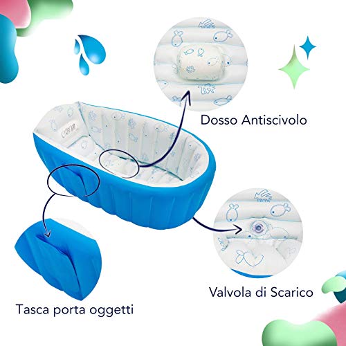 CBM Italy - Bañera para bebé con diseño innovador y portátil, ahorra espacio, ergonómica para niños, para bañera, hinchable y plegable