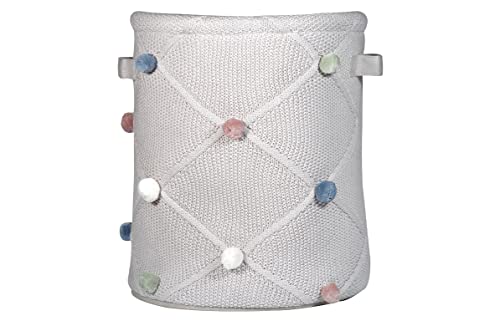 Cesta para juguetes de Kindsgut con pompones en algodón certificado, ideal para guardar juguetes y peluches en la habitación de los niños, cesto de lavandería para poner orden, color taupe