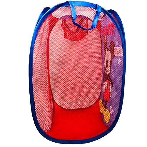 Cesta Plegable Infantil de Tela con Asas Mickey Organizador para Ropa y Juguetes (58x36x36) Cuarto de Niños, Contenedor Habitación Niños, Cesto Dormitorio Bebe, Color Azul