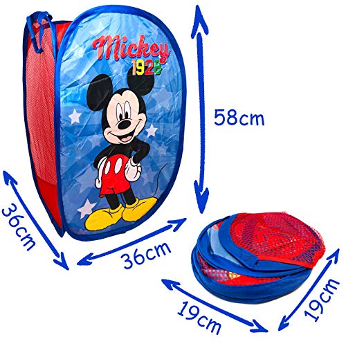 Cesta Plegable Infantil de Tela con Asas Mickey Organizador para Ropa y Juguetes (58x36x36) Cuarto de Niños, Contenedor Habitación Niños, Cesto Dormitorio Bebe, Color Azul