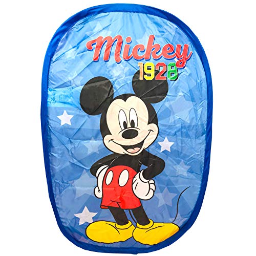 Cesta Plegable Infantil de Tela con Asas Mickey Organizador para Ropa y Juguetes (58x36x36) Cuarto de Niños, Contenedor Habitación Niños, Cesto Dormitorio Bebe, Color Azul