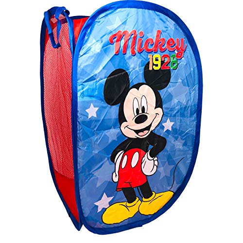 Cesta Plegable Infantil de Tela con Asas Mickey Organizador para Ropa y Juguetes (58x36x36) Cuarto de Niños, Contenedor Habitación Niños, Cesto Dormitorio Bebe, Color Azul