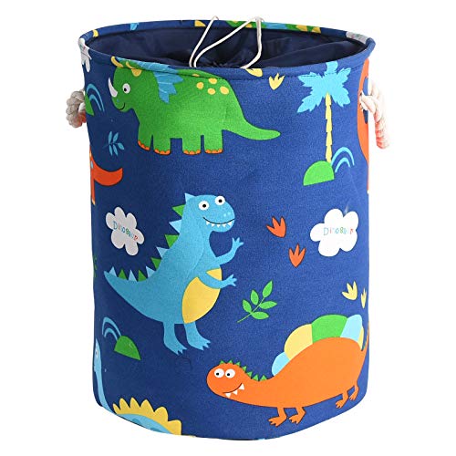 Cesto para ropa de bebé, cesta de almacenamiento de juguetes, plegable, con cordón, impermeable, redondo, para habitación de los niños, ropa de bebé, decoración del hogar (dinosaur)