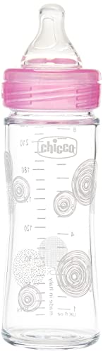 Chicco Benessere - Biberón de flujo lento de cristal, tetina de silicona, 240 ml, 280 g