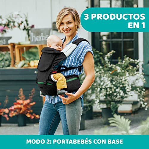 Chicco Hip Seat Mochila Portabebés desde 0 Meses hasta 15 kg, Mochila para Bebé Multifunción 3 en 1 con Base Rígida, Hombreras Acolchadas y Capucha Protectora, 8 Posiciones, Negro (Pirate Black)