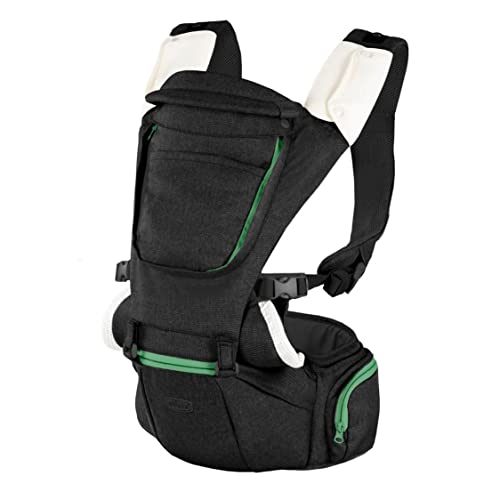 Chicco Hip Seat Mochila Portabebés desde 0 Meses hasta 15 kg, Mochila para Bebé Multifunción 3 en 1 con Base Rígida, Hombreras Acolchadas y Capucha Protectora, 8 Posiciones, Negro (Pirate Black)