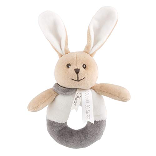 Chicco My Sweet Dou Dou Sonajero Conejito - Sonajero Bebés Tejido Suave de Peluche, Sonido en Interior, Conejo, Beige