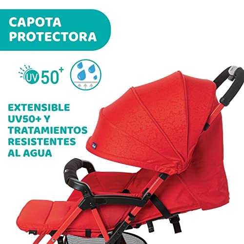 Chicco OHlalà 3 Silla de Paseo Ultraligera desde 0 Meses hasta 15 kg, Cochecito Reclinable y Plegable con Cesta Grande, Cierre Compacto, Protector de Lluvia y Capota Plegable- Color Rojo (Red Passion)