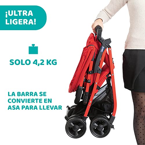 Chicco OHlalà 3 Silla de Paseo Ultraligera desde 0 Meses hasta 15 kg, Cochecito Reclinable y Plegable con Cesta Grande, Cierre Compacto, Protector de Lluvia y Capota Plegable- Color Rojo (Red Passion)