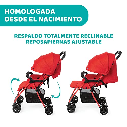 Chicco OHlalà 3 Silla de Paseo Ultraligera desde 0 Meses hasta 15 kg, Cochecito Reclinable y Plegable con Cesta Grande, Cierre Compacto, Protector de Lluvia y Capota Plegable- Color Rojo (Red Passion)