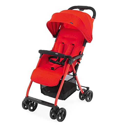 Chicco OHlalà 3 Silla de Paseo Ultraligera desde 0 Meses hasta 15 kg, Cochecito Reclinable y Plegable con Cesta Grande, Cierre Compacto, Protector de Lluvia y Capota Plegable- Color Rojo (Red Passion)