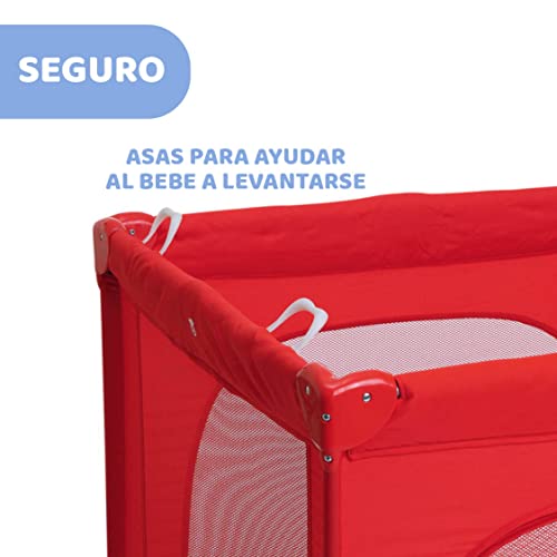 Chicco Open Box Parque Bebé de 0 Meses a 15 Kg – Parque Plegable y Compacto, Parque de Juegos con Alfombra Extraíble, Ventanas de Malla, 4 Asas y Bolsa de Transporte, Color Rojo (Lion)