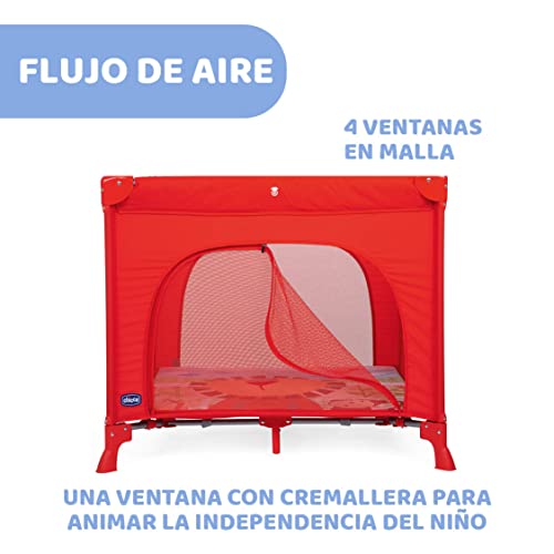 Chicco Open Box Parque Bebé de 0 Meses a 15 Kg – Parque Plegable y Compacto, Parque de Juegos con Alfombra Extraíble, Ventanas de Malla, 4 Asas y Bolsa de Transporte, Color Rojo (Lion)