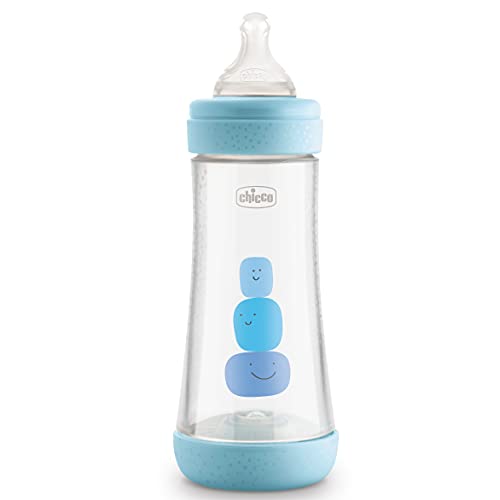 Chicco Perfect 5 Biberones Anticólicos Con Tetina De Silicona De Flujo Rápido Para Bebés 4 Meses, Biofuncional Con Sistema Intuiflow, Color Azul, 300 ml