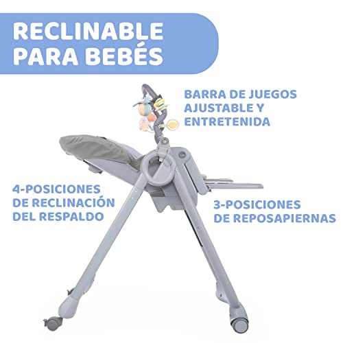 Chicco Polly Magic Relax Trona Evolutiva para Bebés y Hamaca Apta de 0 Meses a 3 Años (15 kg), Compacta, Reclinable y Ajustable con 4 Ruedas, Barra de Juegos y Cojín Reductor, Gris (Moonstone)