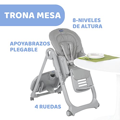 Chicco Polly Magic Relax Trona Evolutiva para Bebés y Hamaca Apta de 0 Meses a 3 Años (15 kg), Compacta, Reclinable y Ajustable con 4 Ruedas, Barra de Juegos y Cojín Reductor, Gris (Moonstone)