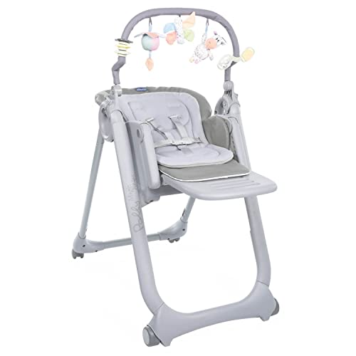 Chicco Polly Magic Relax Trona Evolutiva para Bebés y Hamaca Apta de 0 Meses a 3 Años (15 kg), Compacta, Reclinable y Ajustable con 4 Ruedas, Barra de Juegos y Cojín Reductor, Gris (Moonstone)