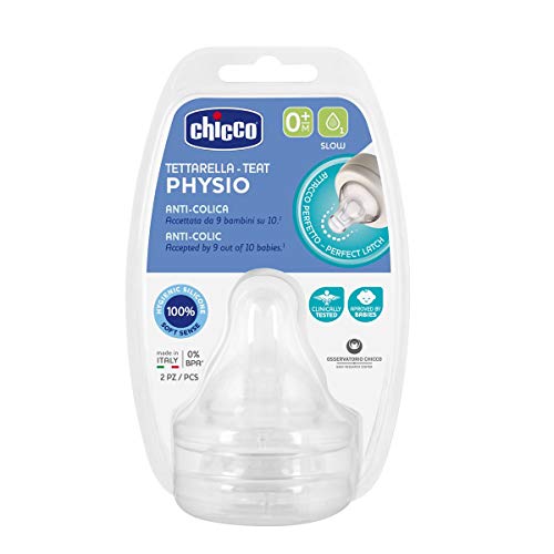 Chicco - Tetina Physio Flujo Lento 2 Uds 0M+, Unisex