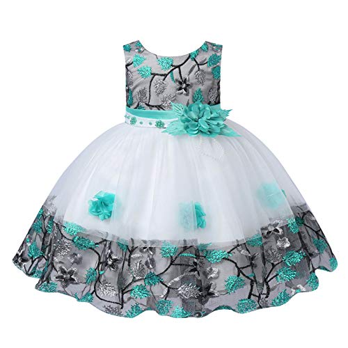 CHICTRY Bebé Niña Floral Petal Bowknot Bautizo Infantil Vestido de Princesa Elegante Vestido de Fiesta Dama de Honor Cumpleaños Turquesa 12-18 mese