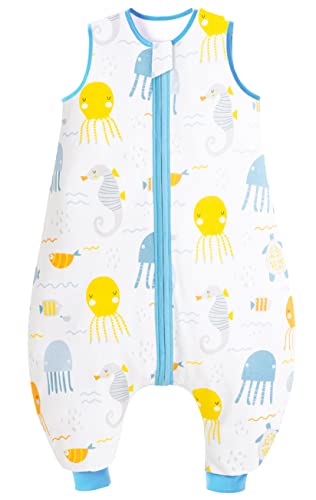 Chilsuessy Saco de dormir de verano con pies, 0,5 tog, 100 % algodón, saco de dormir de verano para niños y niñas, esquallas, 100 cm, altura del bebé 110-120 cm