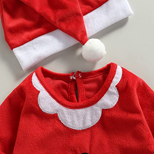 Chollius Vestido de Navidad 2 Piezas Recién Nacido 0-24 Meses Mameluco de Papá Noel Mono de Manga Larga con Cuello Redondo + Sombrero de Bola Botones Cierre Unisex Pijama Cálido (Red-Christmas,90)