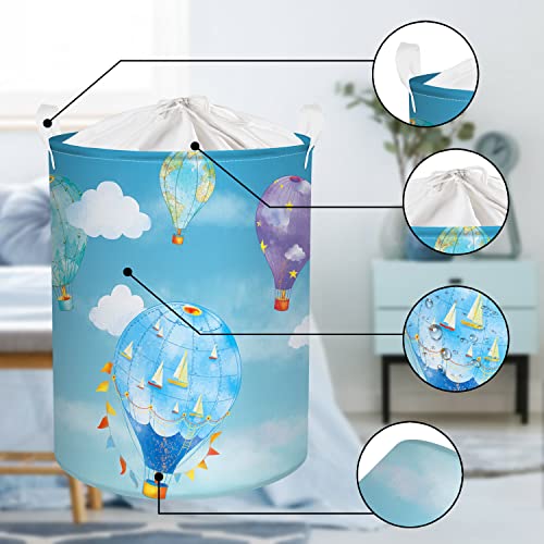 Clastyle 45L Cesto Ropa Sucia Infantil de Globo Aerostático Cestas Lavanderia Plegable Azul con Cierre Cordón Cestos Almacenaje de Impermeable con Asa, 36 * 45 cm