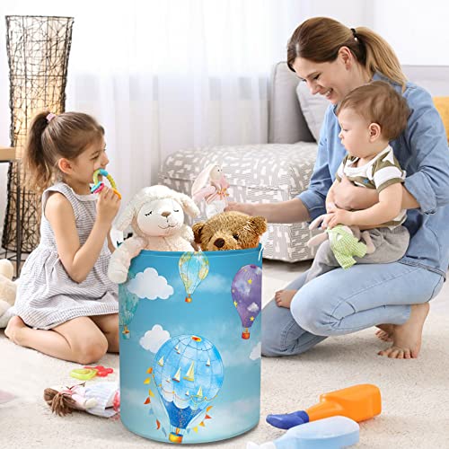 Clastyle 45L Cesto Ropa Sucia Infantil de Globo Aerostático Cestas Lavanderia Plegable Azul con Cierre Cordón Cestos Almacenaje de Impermeable con Asa, 36 * 45 cm