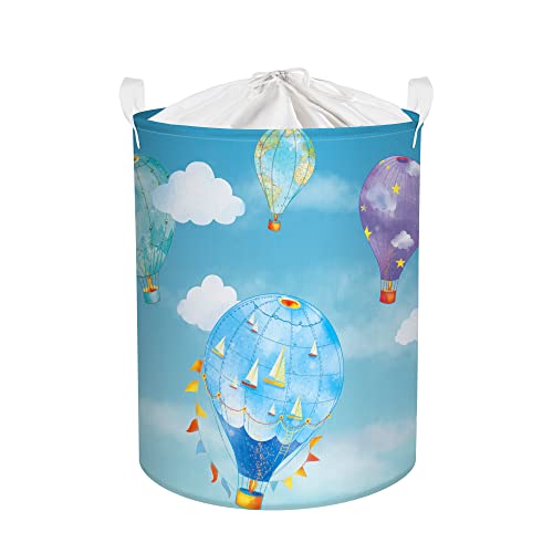 Clastyle 45L Cesto Ropa Sucia Infantil de Globo Aerostático Cestas Lavanderia Plegable Azul con Cierre Cordón Cestos Almacenaje de Impermeable con Asa, 36 * 45 cm