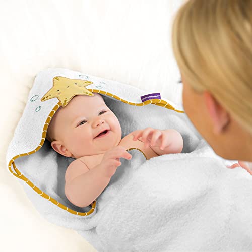 ClevaMama Delantal de bambú para bebé con Capucha para recién Nacidos, bebés y niños pequeños en bambú Ultra Suave, Absorbente, para niños y niñas de 0 a 4 años, Color Blanco, 98 x 98 cm