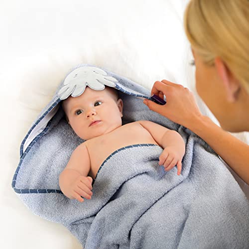 ClevaMama Delantal de bambú para bebés con capucha para recién nacidos, bebés y niños pequeños en bambú ultra suave, absorbente, para niños y niñas de 0 a 4 años, azul, 98 x 98 cm