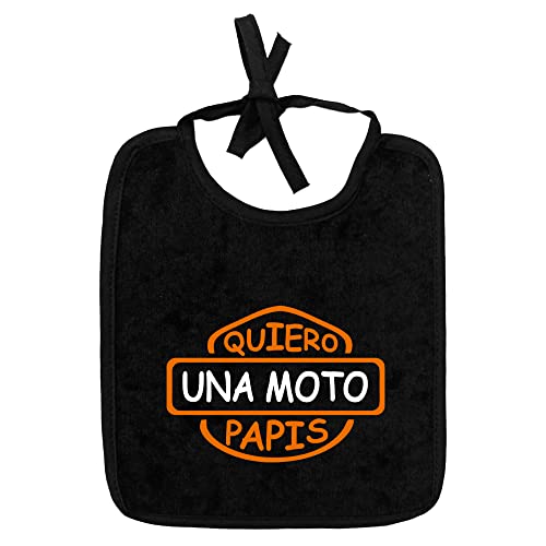 ClickInk Babero bebé Quiero una moto papis. Regalos para bebés. Regalo divertido. Bebé friki. Bebé motero. Bebé friki. Babero divertido. Babero bebé algodón, rizo. (Negro)