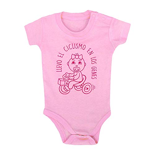 ClickInk Body bebé Ciclismo. Bebé ciclista. Regalo bebé. Regalos para bebés. Regalo divertido. Regalo original. Bebé friki. Regalo friki. Body friki. Body bebé algodón. Manga corta. (Rosa, 6 meses)