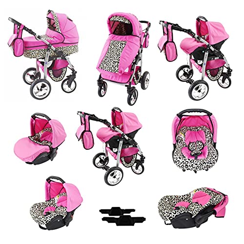 Cochecito 3 en 1 Megaset todo en un Isofix Dino by ChillyKids negro y turquesa, 3 en 1 con portabebés