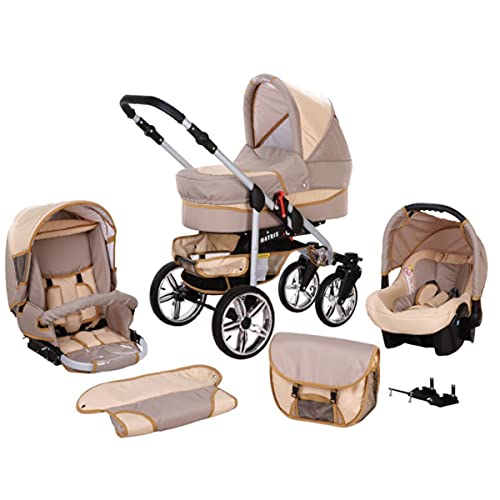 cochecito 3 en 1 todo en un conjunto completo de combo Isofix con el asiento del coche Matrix II de ChillyKids beis & crema 2en1 sin asiento de coche