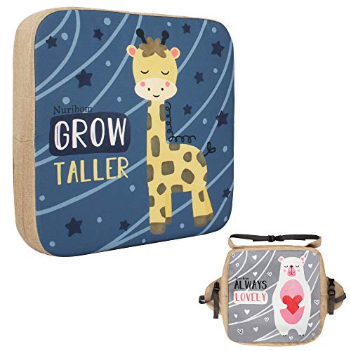 Cojín para silla de comedor – 39 x 39 x 10 cm – Asiento elevador para niños con funda de repuesto (Cushion (jirafa) + cubierta (Bear))