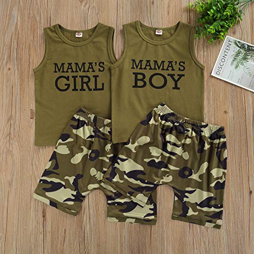 Conjunto de niño/niña de verano camiseta con letras impresas 'Mama 's Girl/Boy 'a manga cuello redondo + pantalones cortos completo para camuflaje Verde Boy 4-5 años