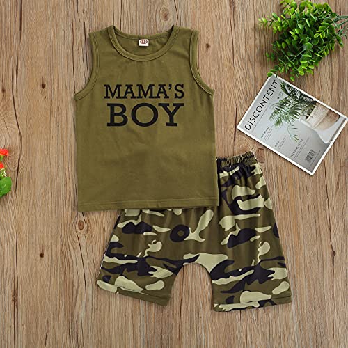 Conjunto de niño/niña de verano camiseta con letras impresas 'Mama 's Girl/Boy 'a manga cuello redondo + pantalones cortos completo para camuflaje Verde Boy 4-5 años