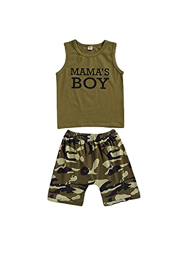 Conjunto de niño/niña de verano camiseta con letras impresas 'Mama 's Girl/Boy 'a manga cuello redondo + pantalones cortos completo para camuflaje Verde Boy 4-5 años