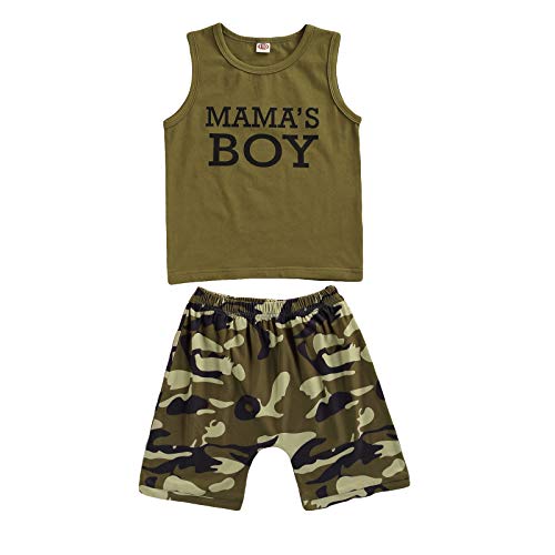 Conjunto de niño/niña de verano camiseta con letras impresas 'Mama 's Girl/Boy 'a manga cuello redondo + pantalones cortos completo para camuflaje Verde Boy 4-5 años