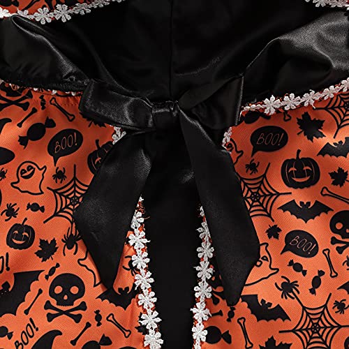 Conjunto de Ropa Halloween para Bebé Niña Vestido sin Manga de Algodón y Tul con Estampado de Calabaza + Capa con Capucha y Patrones Lindos para Chicas de 18 Meses a 5 Años (Naranja, 3 Años)